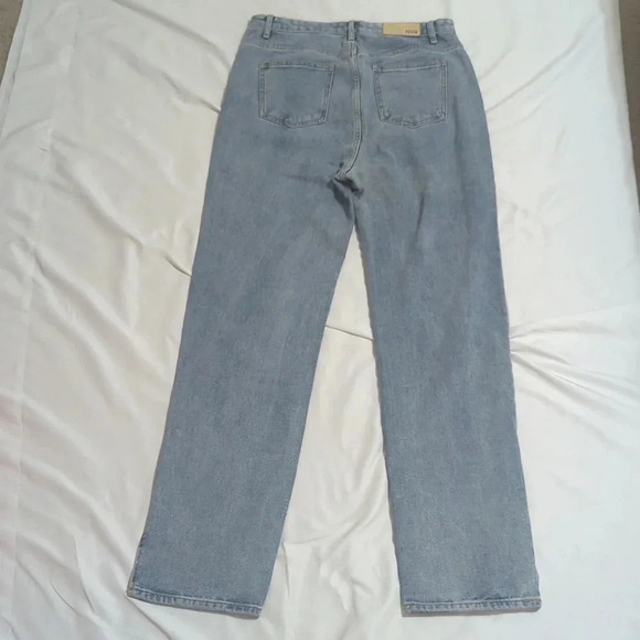 Nasty Gal Work Slit Out High-Waisted Straight-Leg Jeans, Color Med Wash Size 14 - Picture 5 of 16